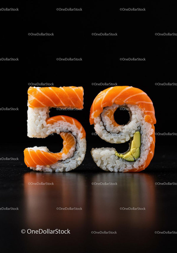 Kreatywne rolki sushi w kształcie liczby pięćdziesiąt dziewięć