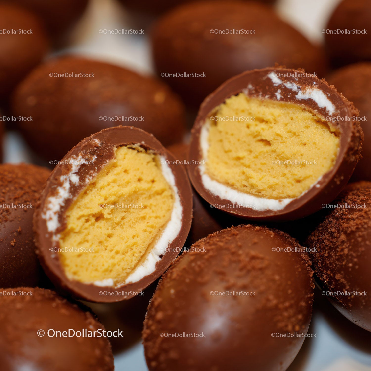 Close-up of Milk Chocolate Truffles Filled with Creamy Caramel
