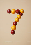 Number seven formed with fresh oranges and blood oranges