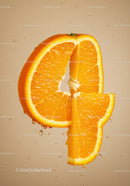 Fresh orange slices suspended in clear water droplets