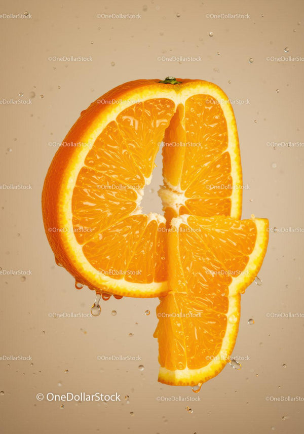 Fresh orange slices suspended in clear water droplets