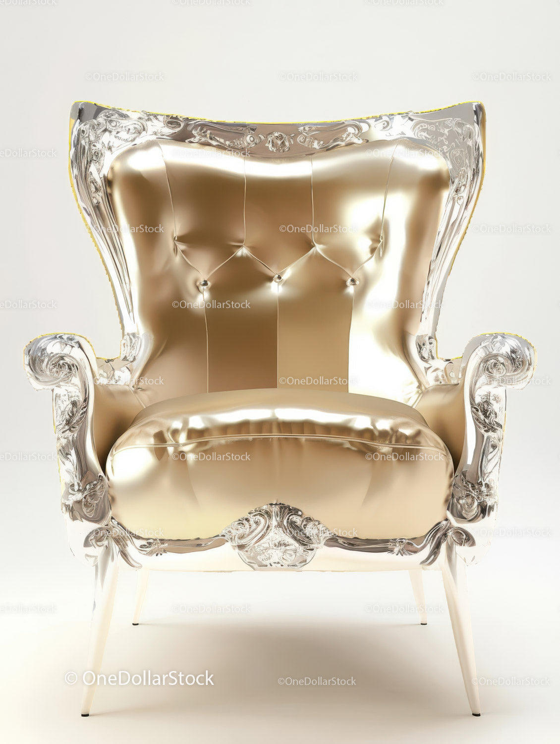 Elegant Gold Velvet Armchair with Silver Decorative Details