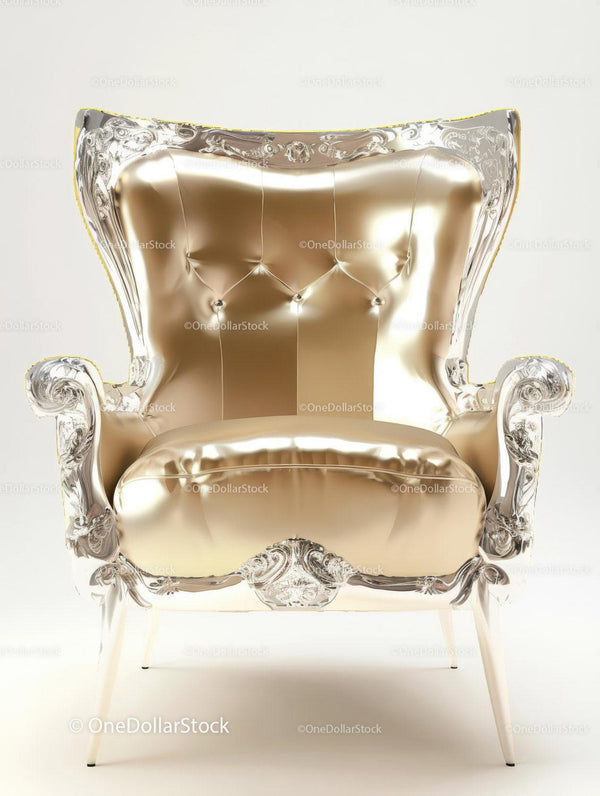 Elegant Gold Velvet Armchair with Silver Decorative Details