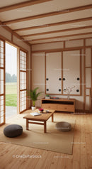 Japanese Style Interior with Wooden Accents and Shoji Screens