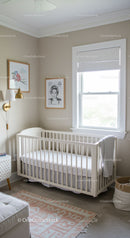 Bright Nursery with White Baby Crib and Cozy Decor