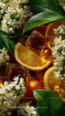 Citrus Slices and Jasmine Flowers with Ice in Refreshing Drink