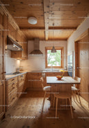 Cozy Rustic Wooden Kitchen with Natural Wood Finish and Modern Appliances