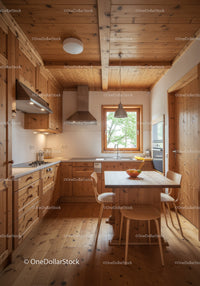Cozy Rustic Wooden Kitchen with Natural Wood Finish and Modern Appliances