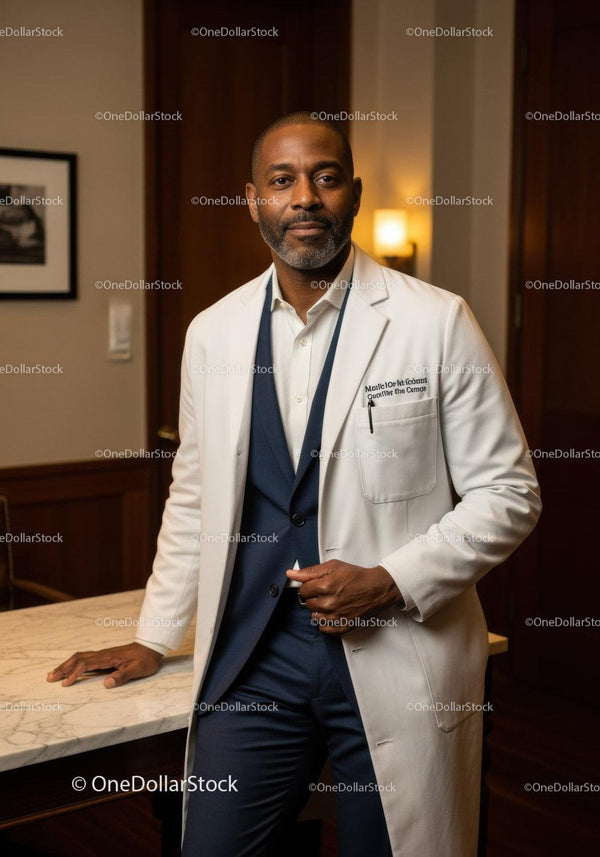 Professional Male Doctor in White Coat Standing in Clinic