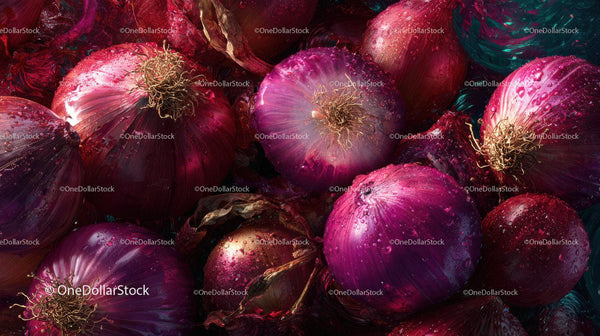 Fresh Red Onions in a Market Scene with Vibrant Colors