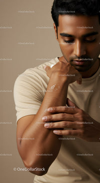 Young Man Applying Lotion to Skin for Healthy Skincare Routine