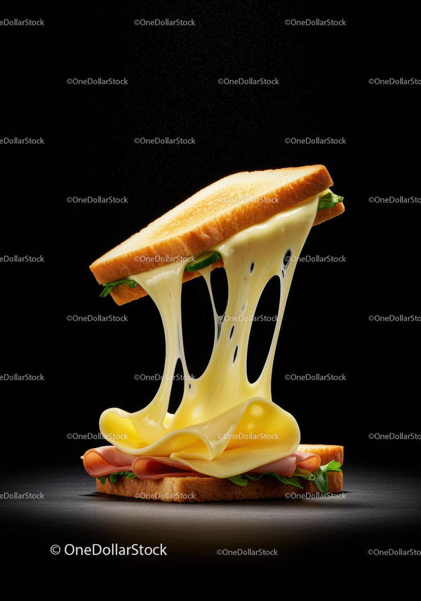 Melted cheese sandwich with ham and lettuce closeup