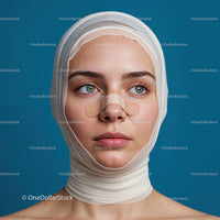 Young Woman with Facial Bandages and Healing Skin
