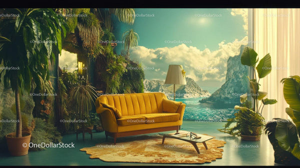 Cozy Yellow Sofa in Tropical Indoor Garden Setting