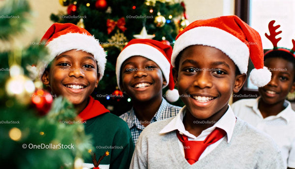 Happy kids celebrating Christmas with festive hats