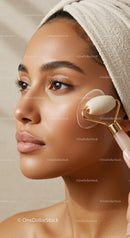 Young Woman Receiving Facial Massage Using Stone Facial Roller