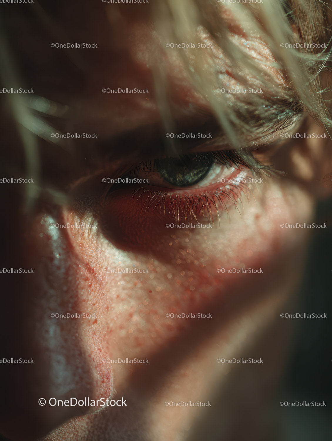 Close-Up of Human Eye and Facial Skin with Emphasized Details