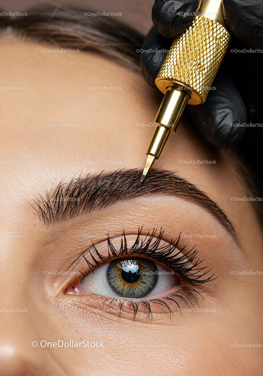 Close-up of Eyebrow Microblading Procedure with Professional Tool