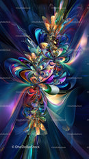 Dynamic Abstract Digital Art with Vibrant Colors and Swirling Shapes
