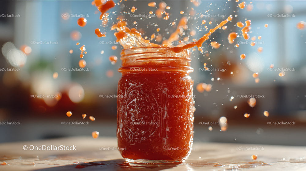 Vibrant Tomato Sauce Splash with Fresh Tomatoes in Background