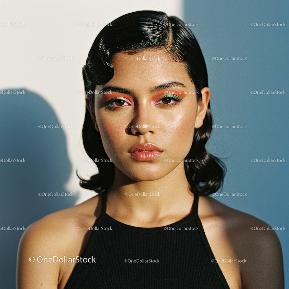 Stunning Portrait of a Young Woman with Vibrant Makeup
