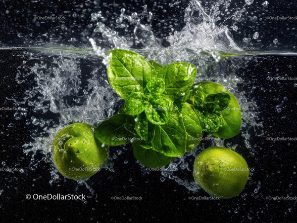 Fresh Green Lettuce and Herbs Splashing in Water