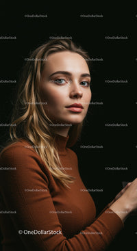 Elegant Young Woman Portrait in Warm Sweater with Dark Background