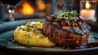 Gourmet Steak Plated with Mashed Potatoes and Fresh Herbs