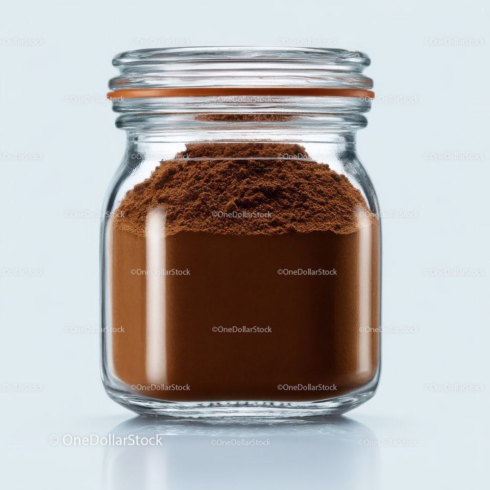 Glass Jar Filled with Fine Ground Coffee and Coffee Beans