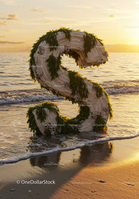 Large Decorative Letter S on Beach at Sunset