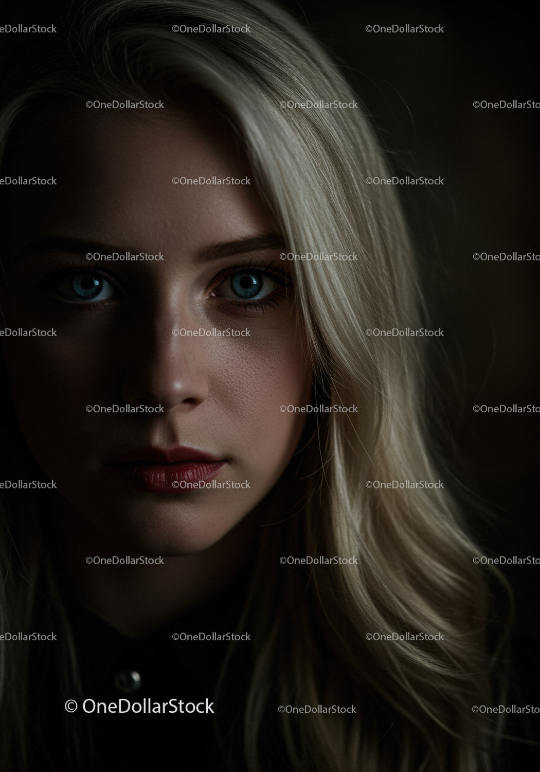 Portrait of contemplative blonde woman in low light