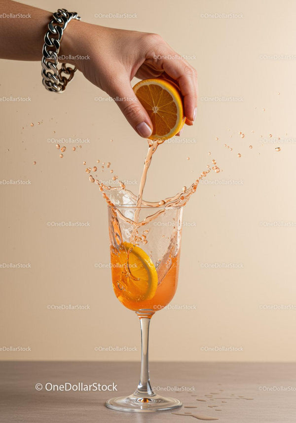 Hand Squeezing Fresh Orange Juice Into Glass