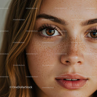 Close-Up of Freckled Girl with Brown Eyes and Red Hair in Natural Light