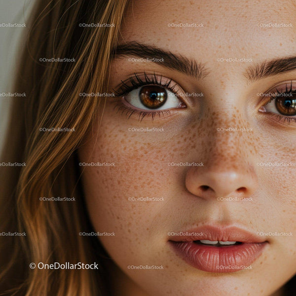 Close-Up of Freckled Girl with Brown Eyes and Red Hair in Natural Light