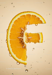Fresh orange slice with water droplets on light background