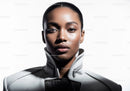 Elegant Woman in Futuristic Black and White Fashion Portrait