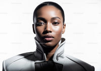 Elegant Woman in Futuristic Black and White Fashion Portrait