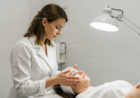Professional Facial Treatment Scene with Woman Receiving Skin Rejuvenation