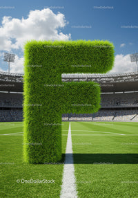 Green Grass Letter F on Football Stadium Field