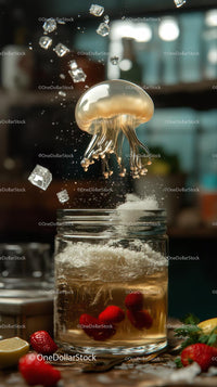 Jellyfish Floating in Ocean Underwater Scene