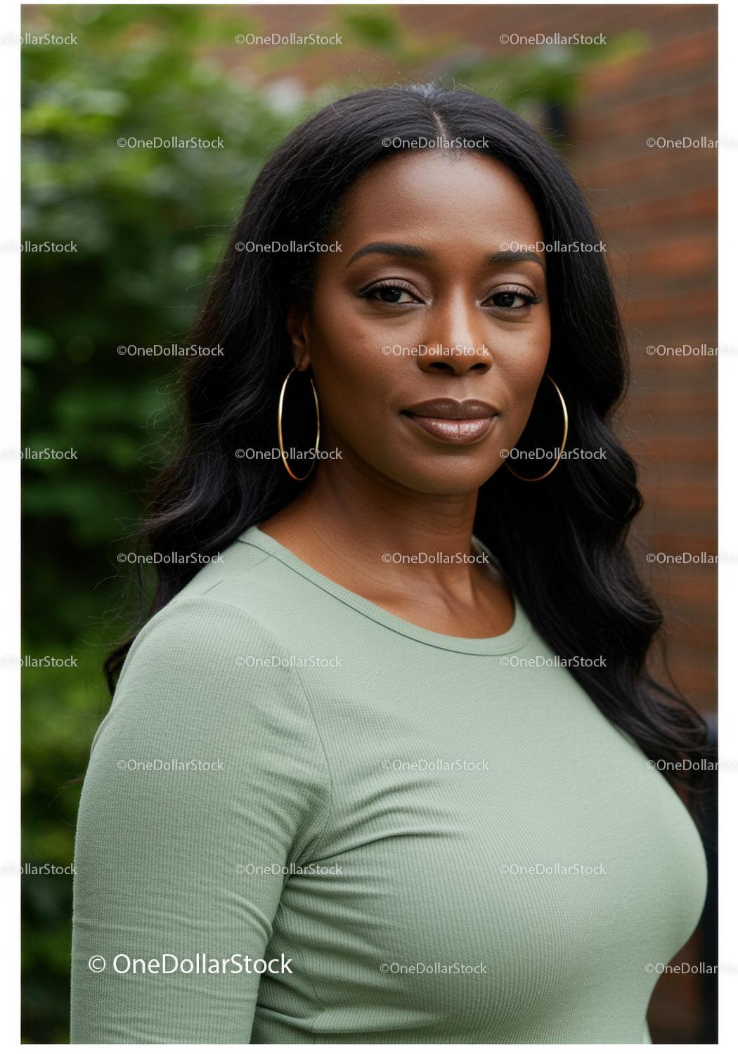 Confident woman with natural makeup and hoop earrings