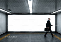 Minimalist Subway Tunnel with Tiled Walls and Modern Lighting