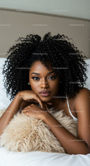 Young woman with natural curly hair resting on soft pillow