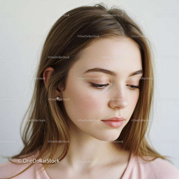 Portrait of Young Woman with Natural Makeup and Relaxed Expression