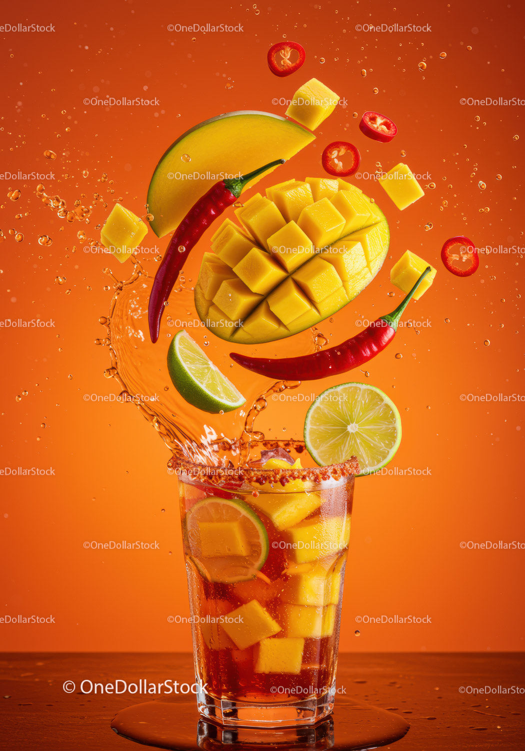Refreshing tropical cocktail with mango chili and lime splash