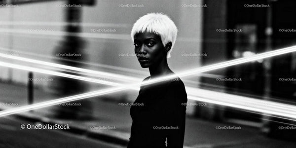 Portrait of elegant woman with platinum hair in urban night