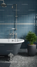 Elegant freestanding bathtub with vintage shower setup