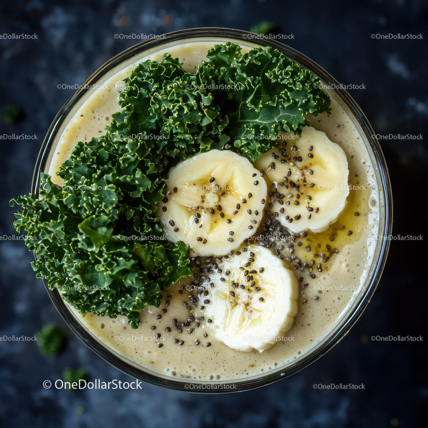 Healthy Kale and Banana Smoothie with Chia Seeds in Glass