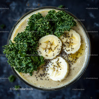 Healthy Kale and Banana Smoothie with Chia Seeds in Glass