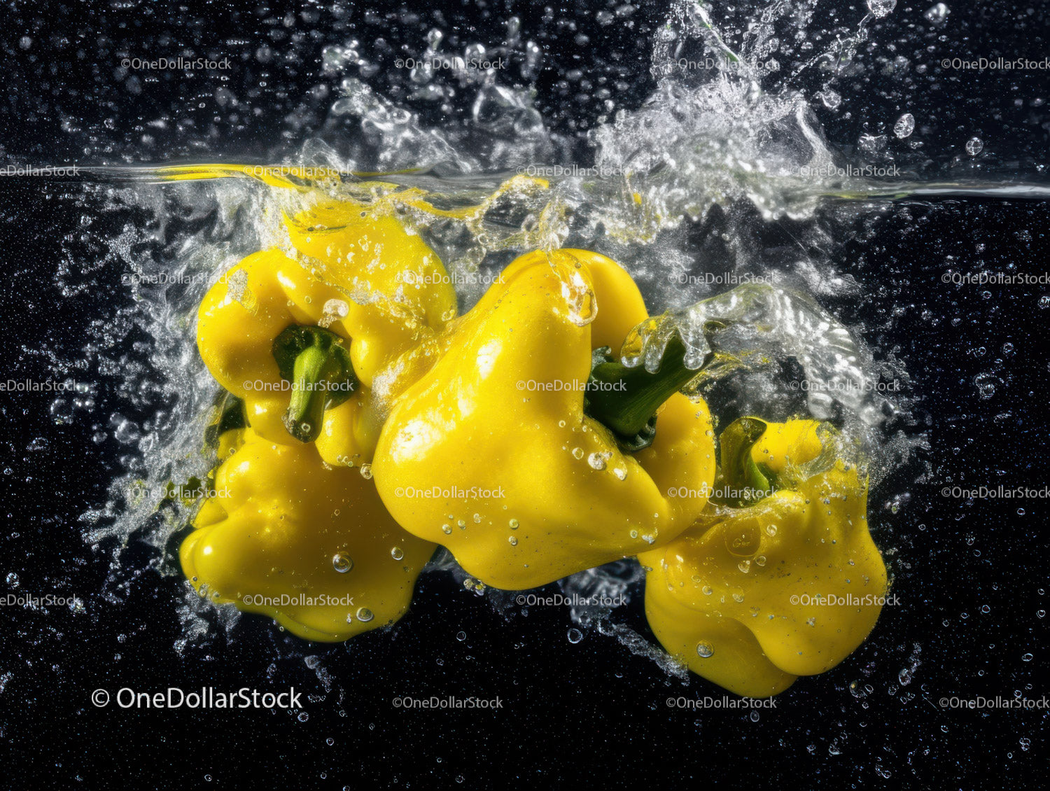 Vibrant Yellow Bell Peppers Splashing Into Water